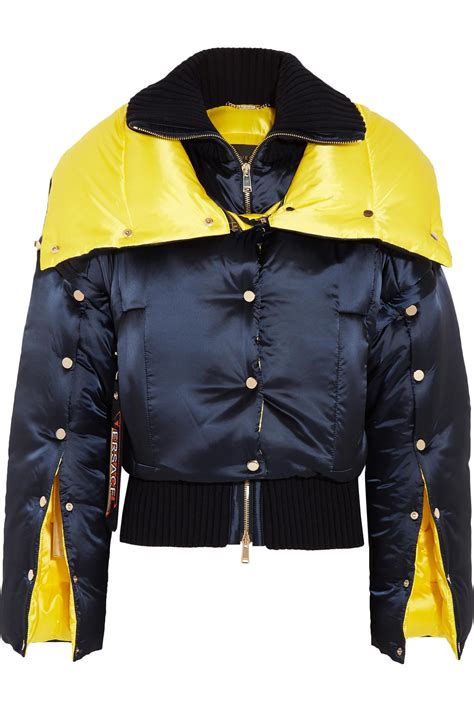 versace blue padded down jacket|Versace jacket.